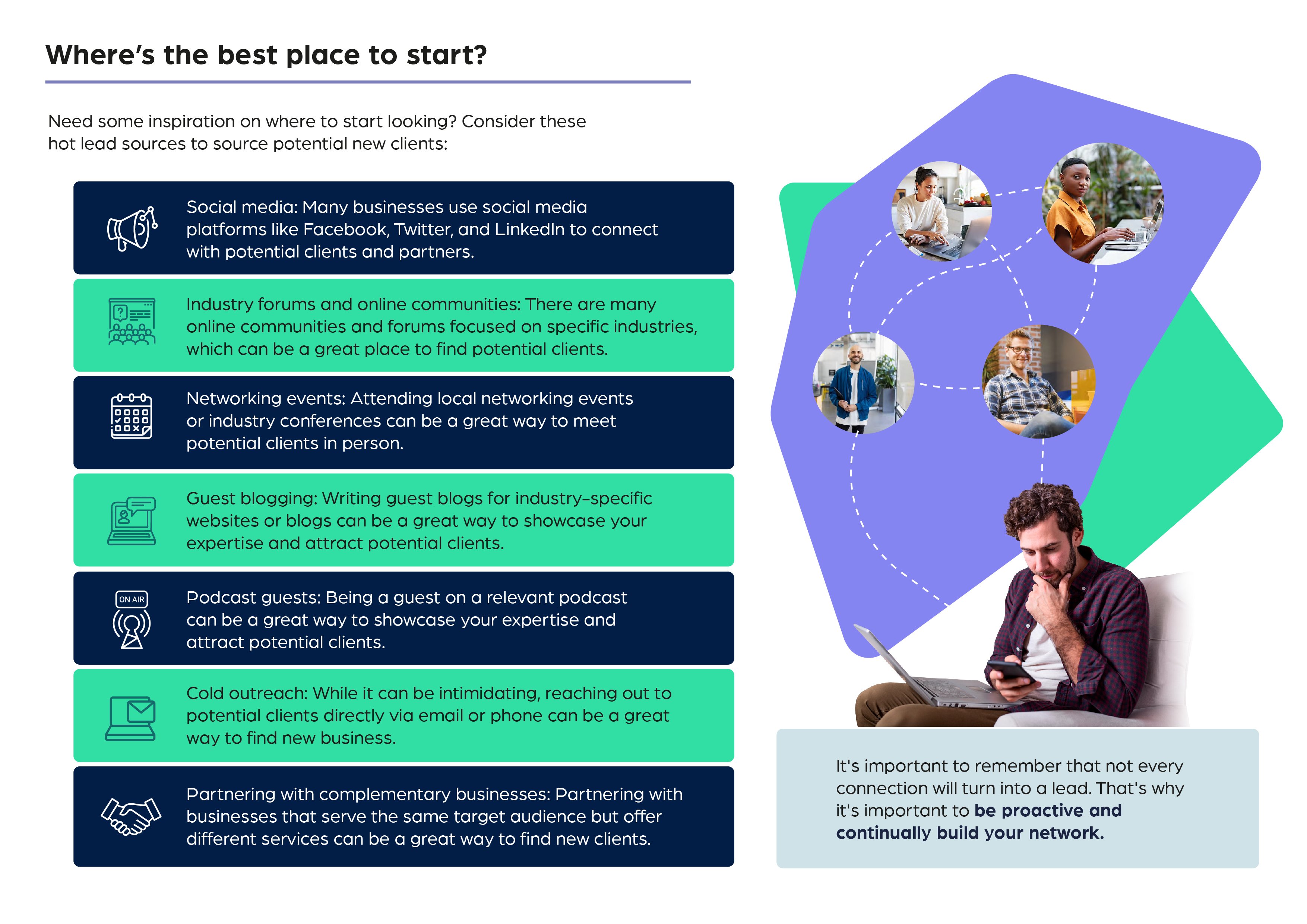 Infographic - Generate Leads Without Spending a Dollar - How to Utilize Your Network to Connect with Ideal Clients - for posting